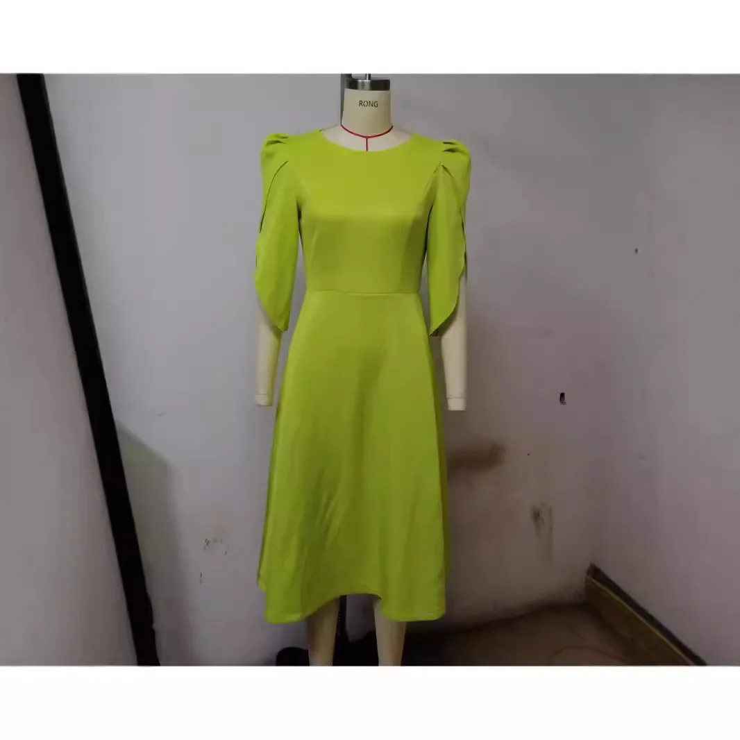 

Banquet Dress Women 2024 Autumn New Style Elegant and Fashionable Large Swing Dresses Yellow Green Skirt for Female Streetwear