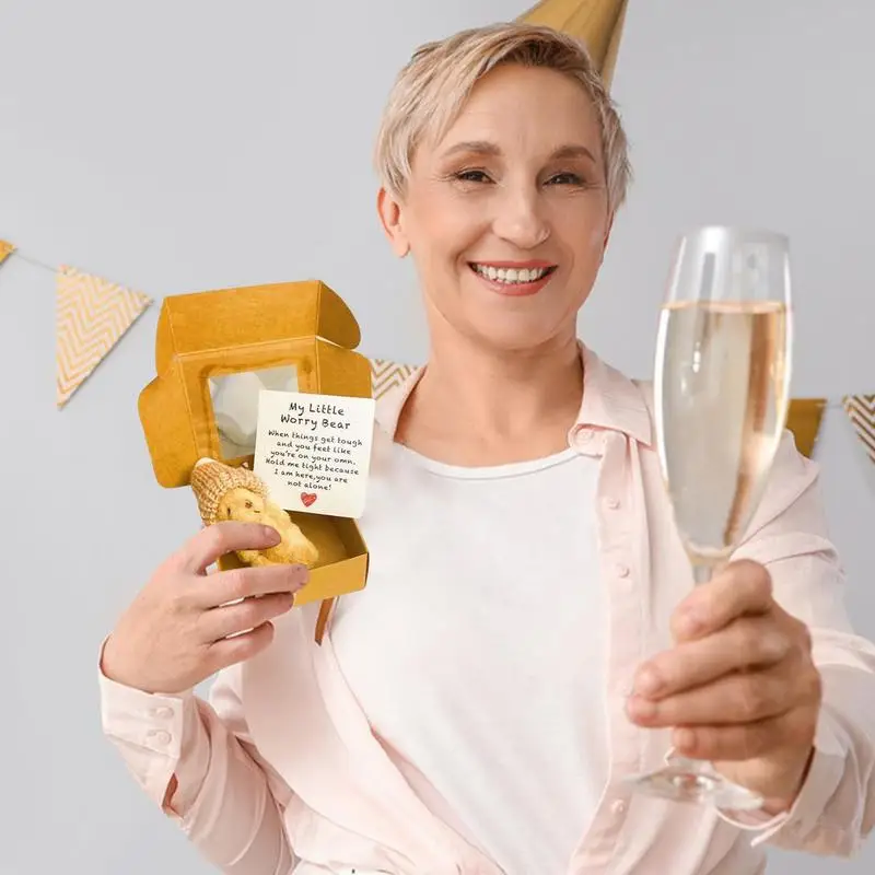 Mini ursos urso animal de pelúcia em caixa artesanal pequeno animal brinquedo de bolso com cartão inspirador para crianças chá de bebê