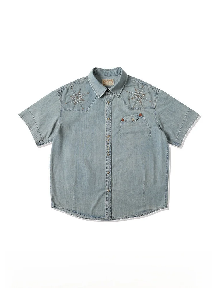 

MBBCAR Western Series Narrow Width Waed ort irt Fine Bamboo Fabric Vintage Sle Breathable Cotton Youth Summer irt