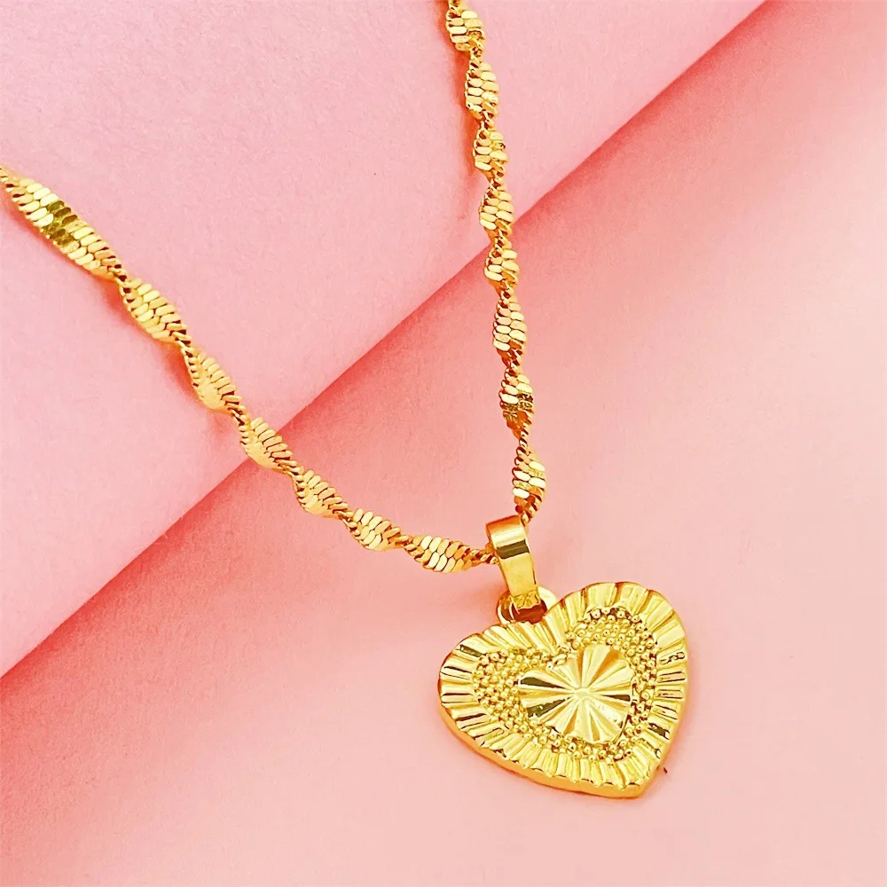 

Luxury 24K 9999 Pure Gold real gold Women Heart Brand Pendant Necklace Light Luxury Peach Heart Pendant Necklace