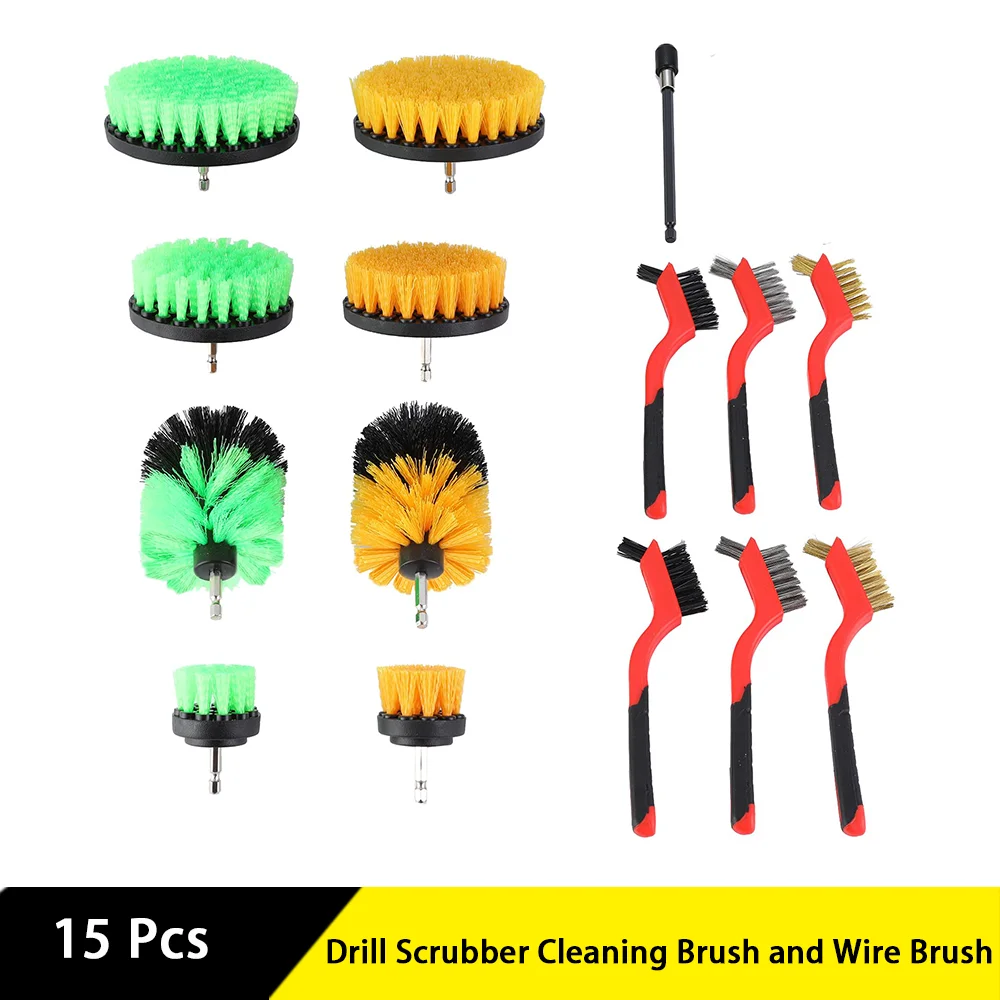 

Drill Scrubber Cleaning Brush and Wire Brush 15 Pcs for Cleaning and Polishing Floor Blinds Sills Car Vents Sinks Faucets