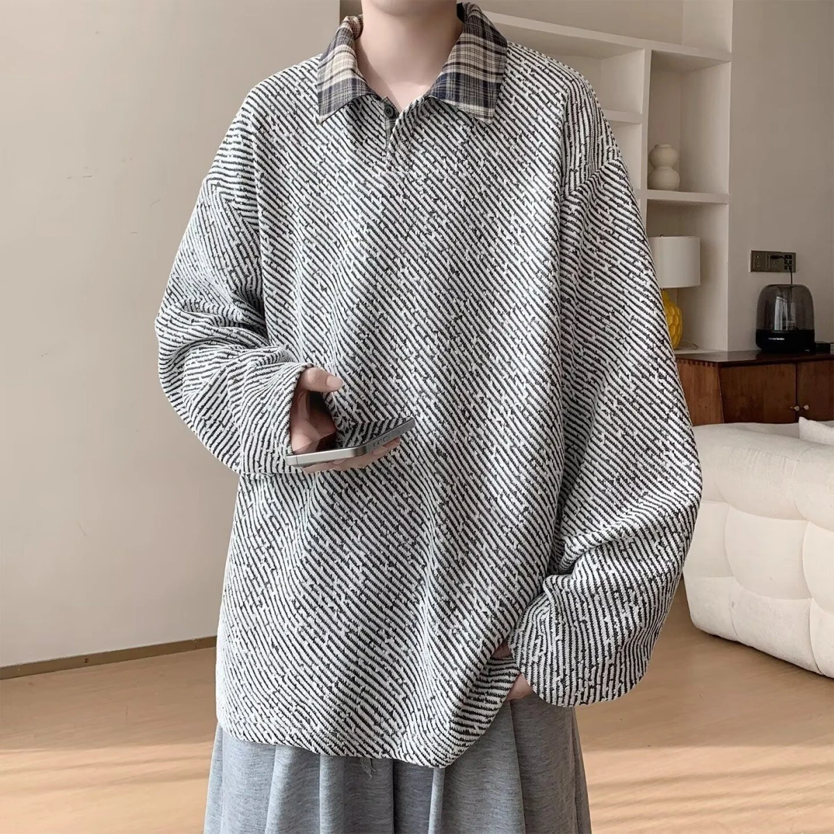 

American Sle V-Ne Knitted Sweater Cardigan Men's Color Casual Loose Fit Winter Outerwear Soft Polyester Fiber