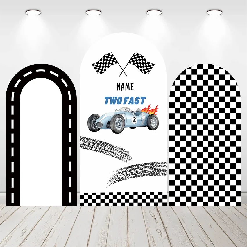 Mehofond Custom 2-Sided Two Fast Racing Car Boys Birthday Party Baby Shower Covers Chiara Arch Wall Background Decor Backdrop