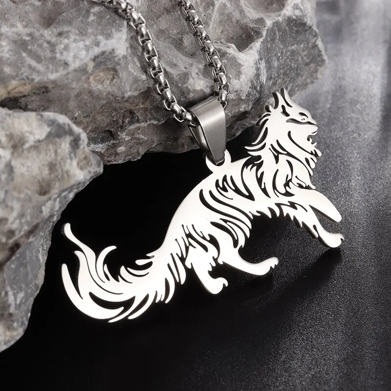 Fashion Classic Cute Animal Maine Cat Stainless Steel Pendant Necklace for Men Trend Pet Wolf Punk Jewelry Anniversary Gift