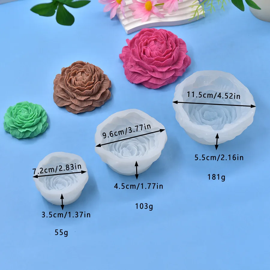 3D-Pfingstrosen-Silikonform, leicht zu entformen, wiederverwendbar für DIY-Bienenwachskerzen, Seife, Auto-Diffusor, Harz, handgefertigtes Ornament, Muttertagsgeschenk – Detail 14