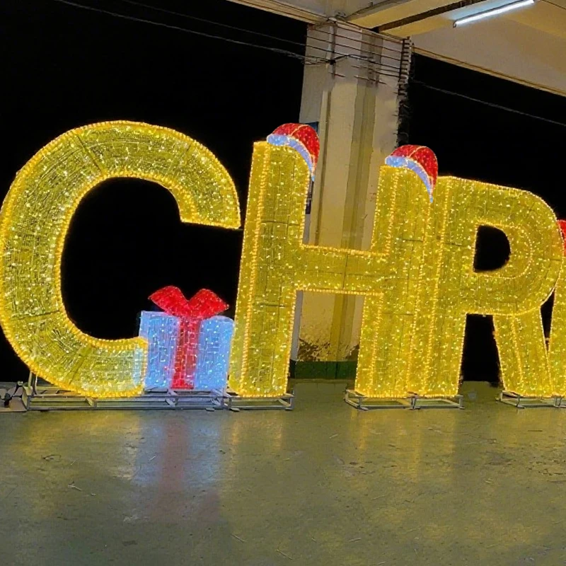 Christmas Sculpture Christmas Lights 3D Christmas Letter Signs Street Outdoor Theme Lights Decorations