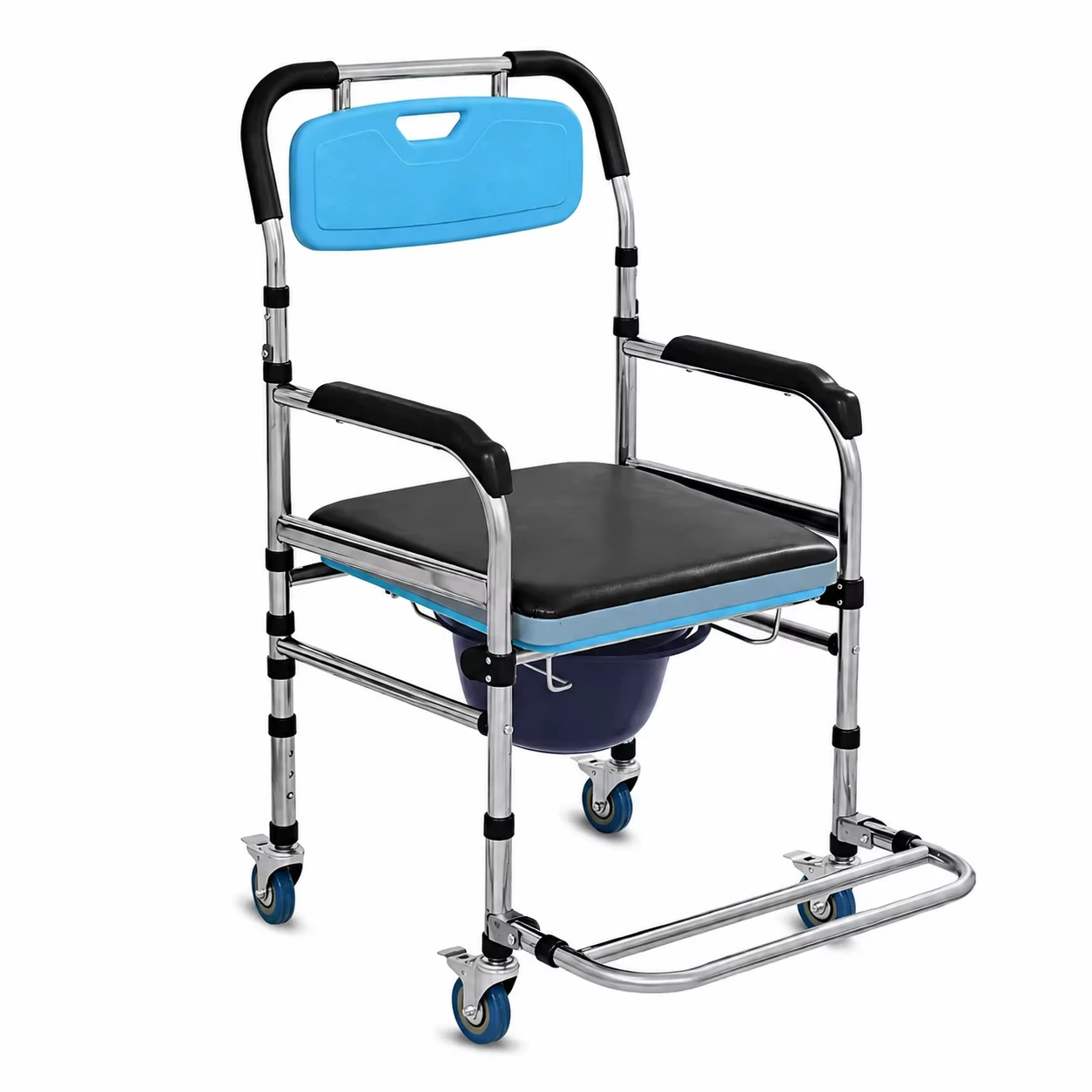 Commode Chair with Wheels, Hospital Shower Chair, Bathroom Safety for Elderly, Portable and Durable Medical Aid, 4 in 1 Design