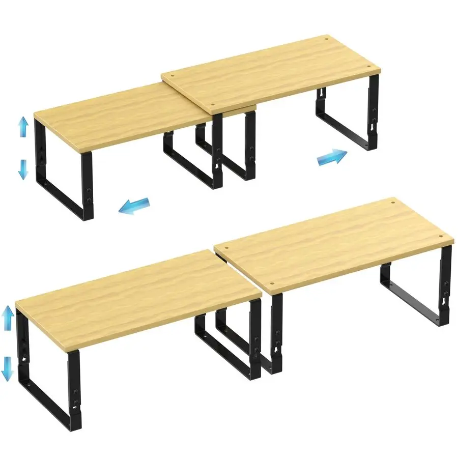 

Kitchen Cabinet Organizer Shelves Stackable Adjustable Metal and Wood Storage Racks for Countertop, Pantry, Garage Set of 2 Spic