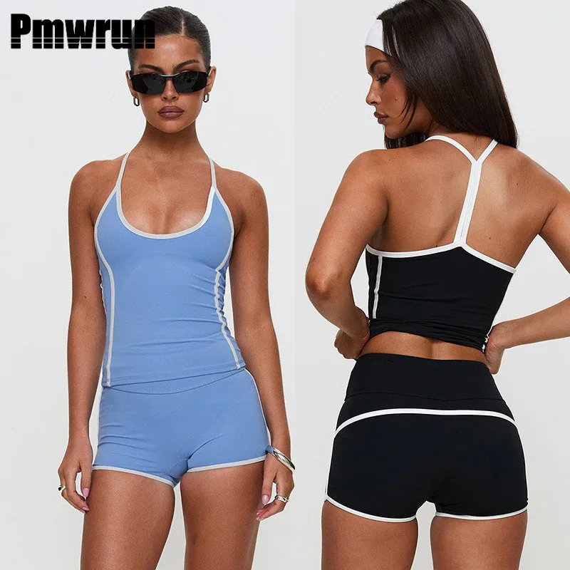 

PMWRUIN 2 Piece Yoga Sets For Women Racerback Tank Top & Shorts Breathable Stretchy Fitness Workout Outfit For Gym Yoga Running