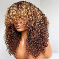 Soft Ombre Blond 26 Inch Kinky Curly Machine Wig With Bangs For Women High Temperature Fiber Cosplay Glueless Daily Use Wig 3
