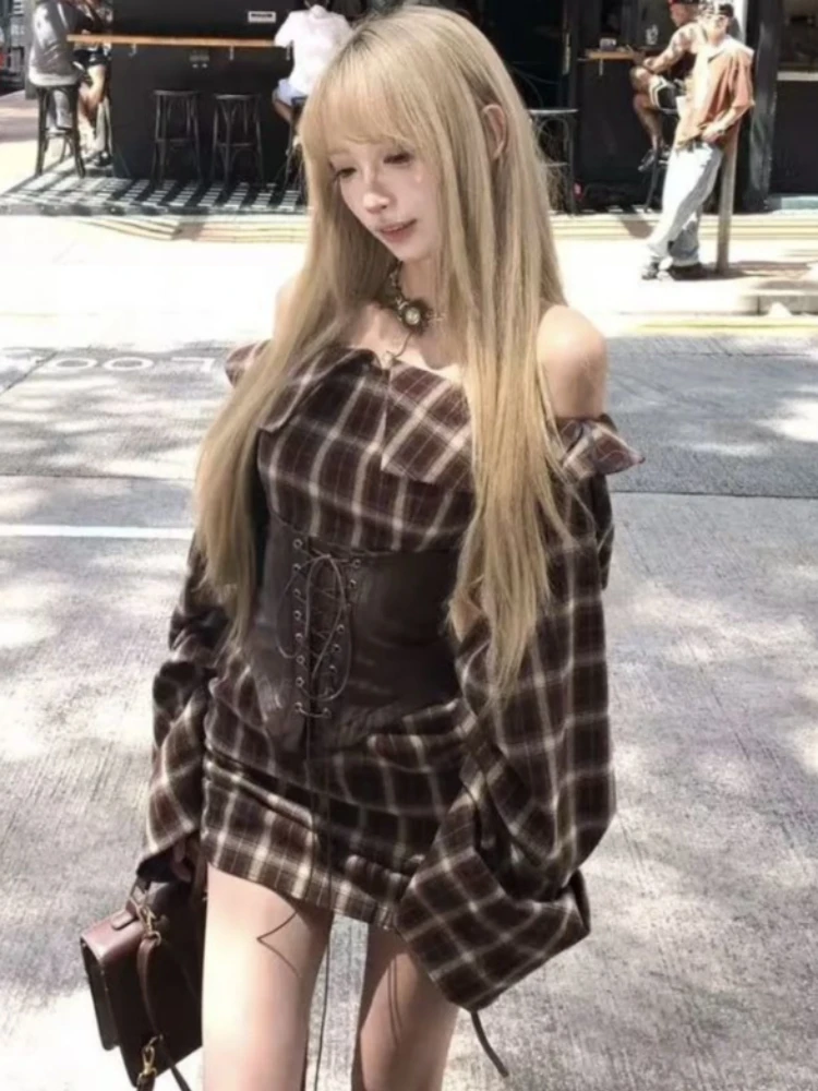 American Retro Sexy Brown Plai - Vintage Fashion Retro Outfit 评论和价格