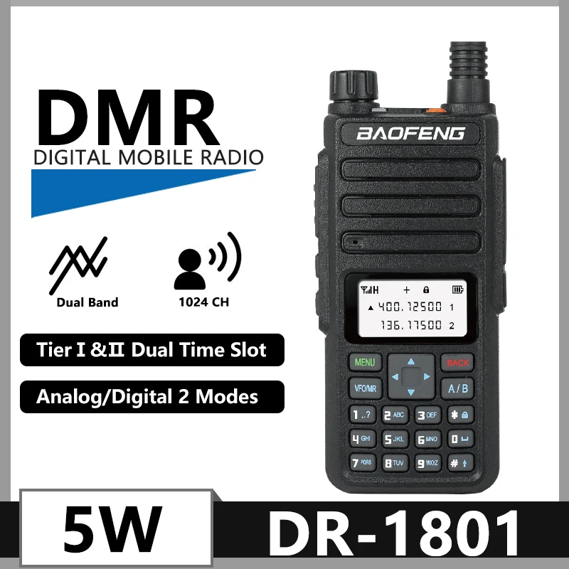 Baofeng DR 1801UV Walkie Talkie DMR DR-1801 Two Way Radio Long Range Dual Band Tier I Tier II Dual Time Slot Digital Poste Radio