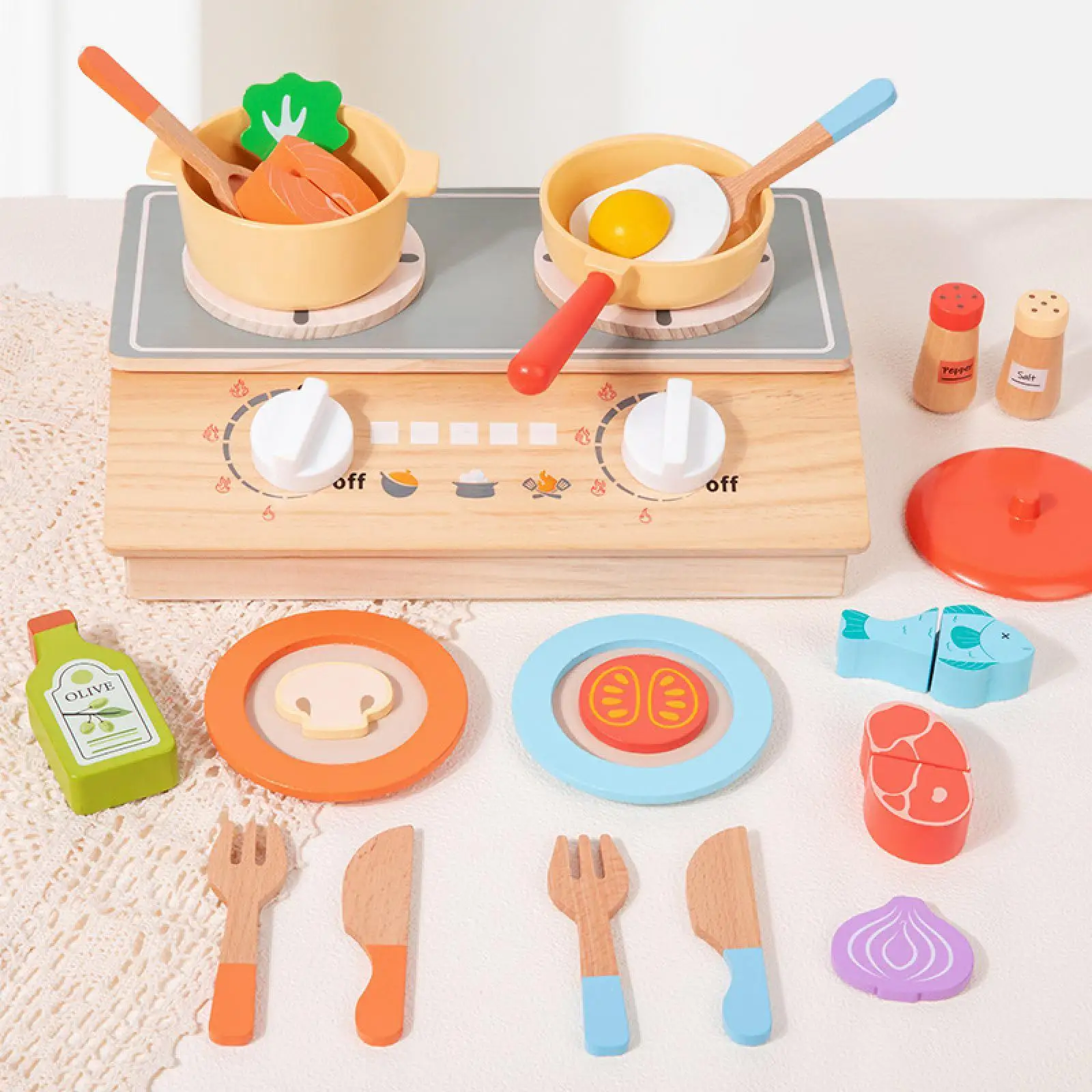 ごっこ遊び キッチンセット シミュレーション 調理 調理器具 おもちゃ 子供用 木製プレイセット 教室パーティー 保育園 イースター用