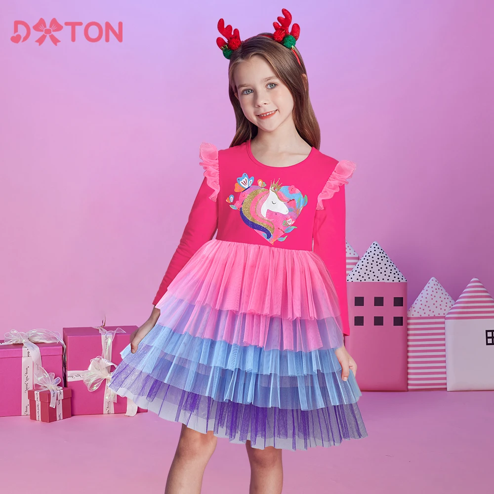 

DXTON Children's Princess Dress Flare Long Sleeve Girls Tutu Dresses New Year Xmas Gift Spring Autumn Kids Holiday Party Clothes