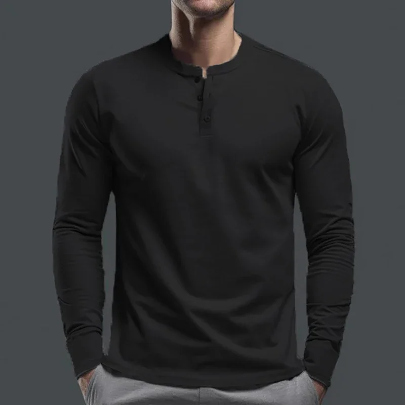 

Cross-border Spring and Autumn Clothing European and American Men's T-Shirt Long-sleeved Men's Base Henry Shirt