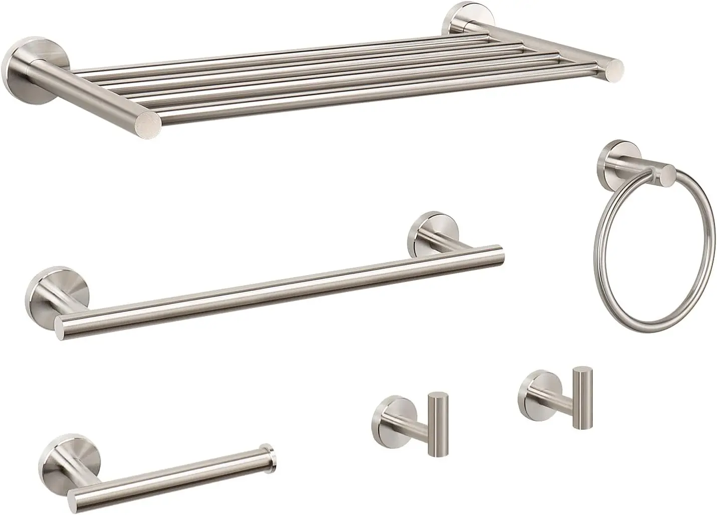 

6-Piece SUS304 Stainless Steel Bathroom Accessories Set, Brushed Nickel, Towel Rack & Hooks
