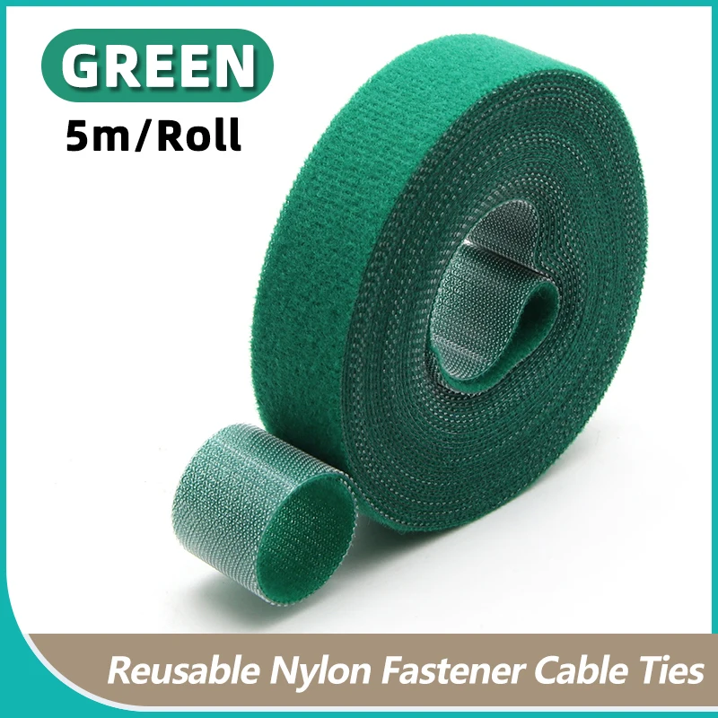 

5m/roll Green Cable Ties Reusable Loop Bundle Self Adhesive Nylon Strap Organizer Clip Wire Holder Management Fastening Tape DIY