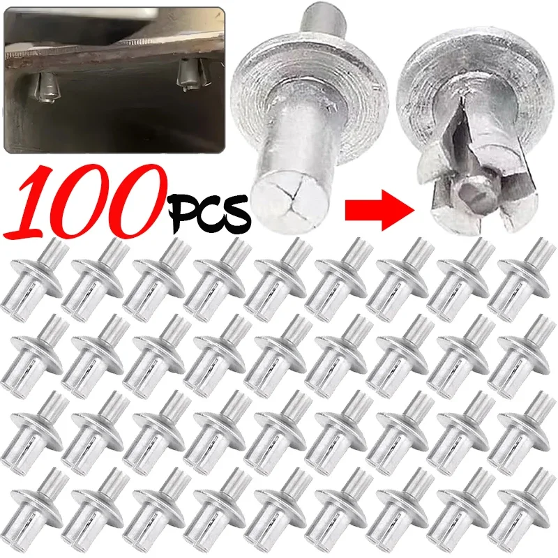 100/10Pcs Hammer Drive Expansion Rivets Expansion Aluminum Nail Head Piercing Knock Type Small Tapping Screws Fasteners Rivet