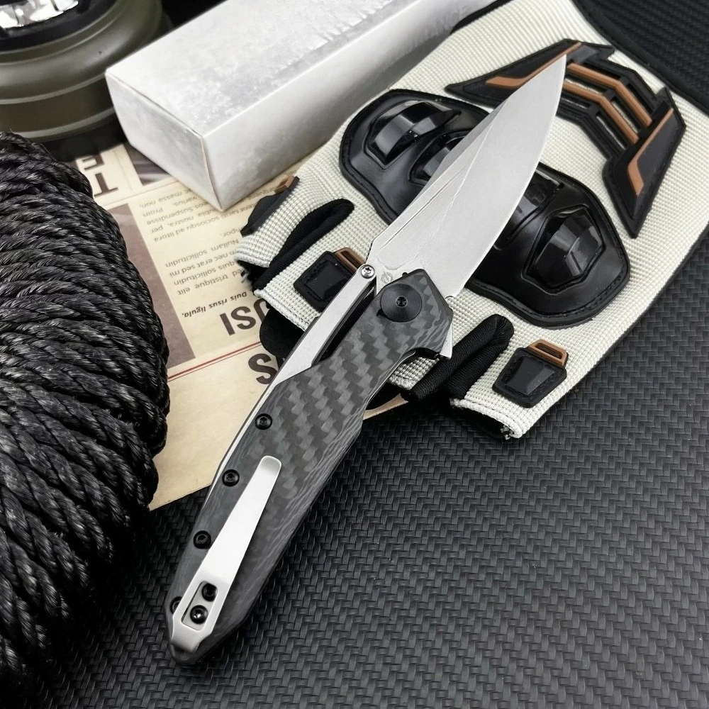 جودة عالية Z T 0990 BladeMaterial: D2 HandleMaterial: 420 ألياف الكربون الصلب قائمة جديدة للتخييم في الهواء الطلق سكين جيب رائع