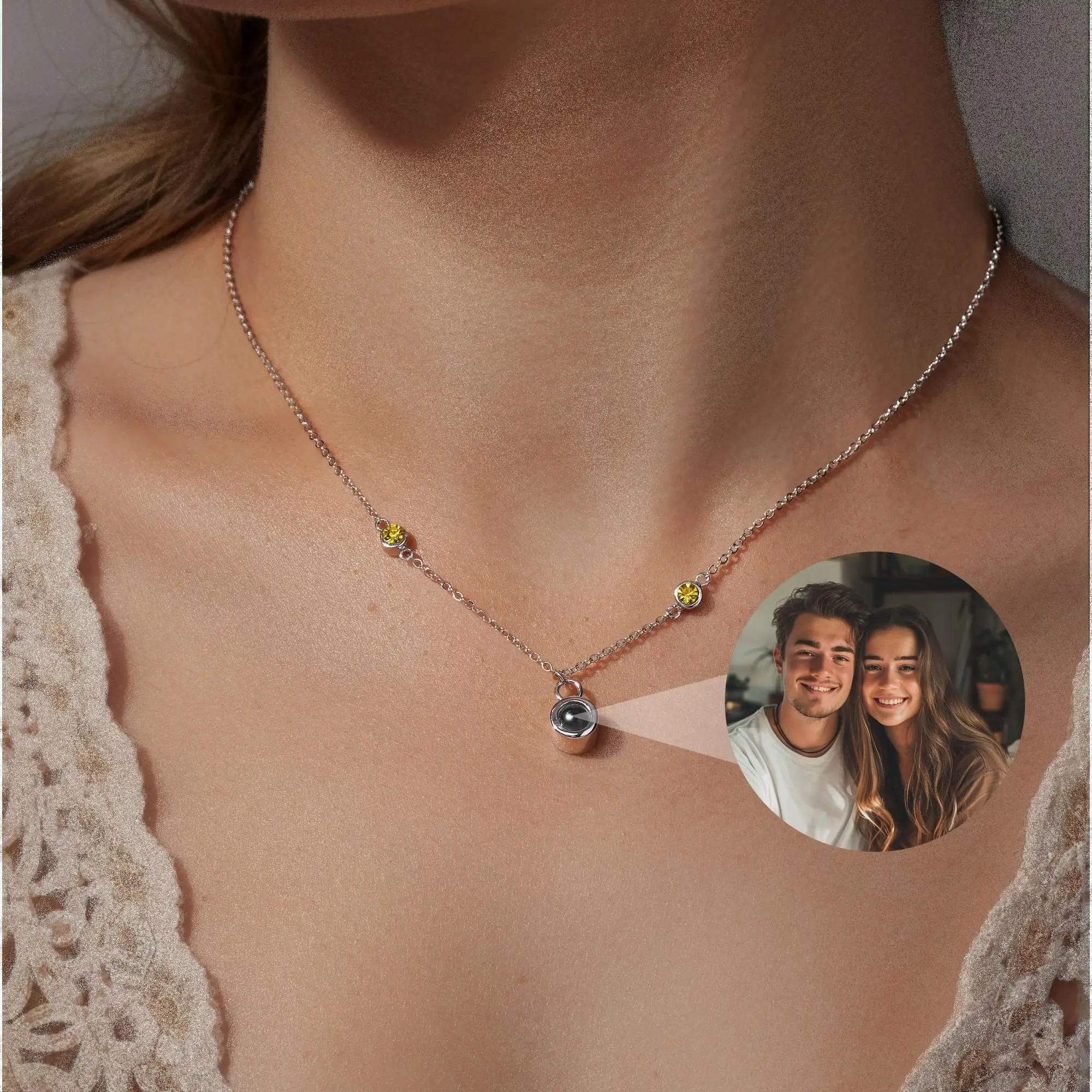 

Personalized Projection Photo Necklace Customized Birthstone Necklace Custom Family Jewelry Customized Pet Photos Gift For Her