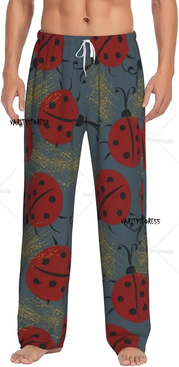 

Мужские пижамные штаны Божья коровка, удобные брюки для отдыха, повседневные пижамные штаны