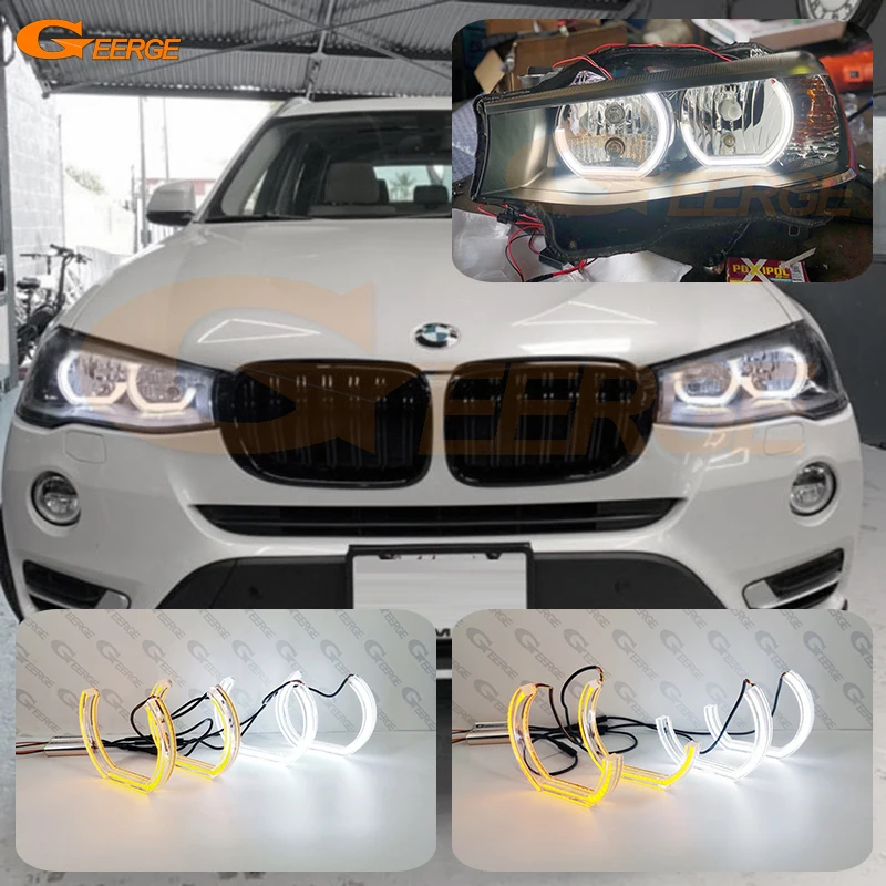 Geerge For BMW X3 F25 LCI G01 X4 F26 G02 Ultra Bright Switchback Day Light Turn Signal DTM Style LED Angel Eyes Kit Halo Rings