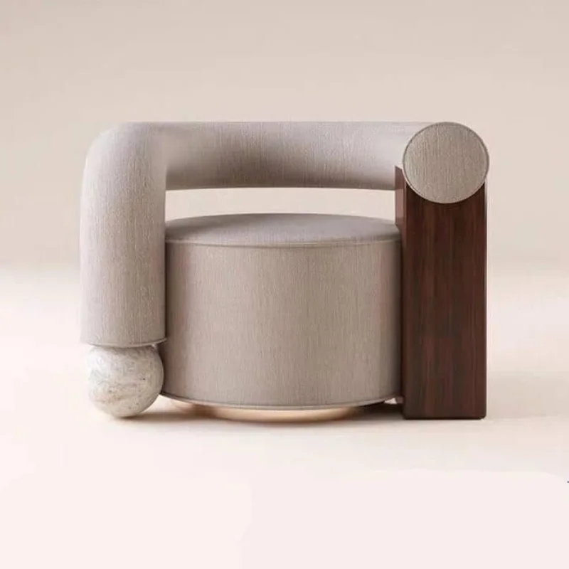 

Modern Single Sofa Chair Light Luxury Tufted Wooden Armchair Marble Creative Curved Fabric Leisure Chair for Living Room