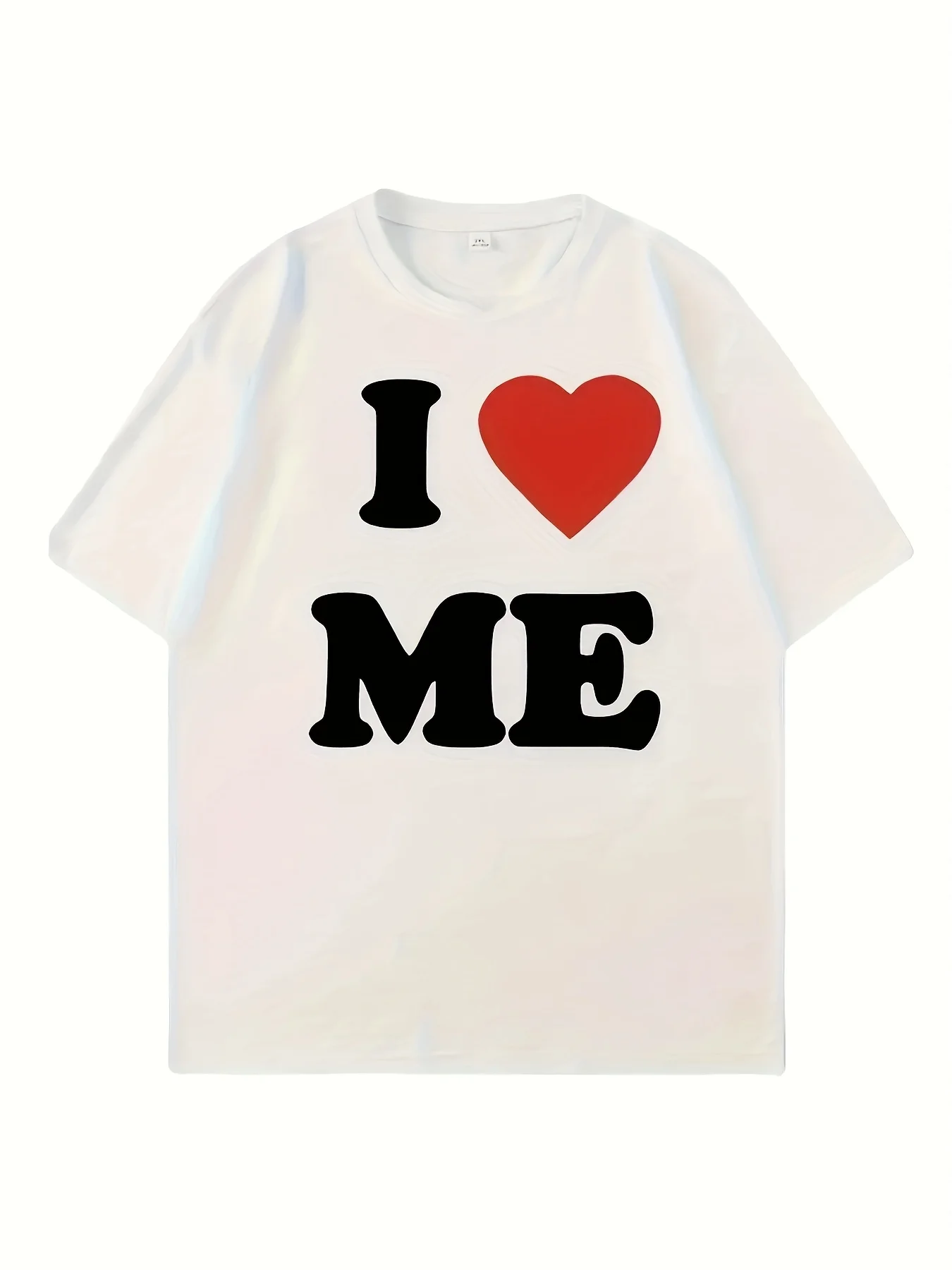 تي شيرت نسائي كاجوال بأكمام قصيرة - "I Love Me" مطبوع تأكيد إيجابي أسود مع ملابس جمالية بحروف بيضاء