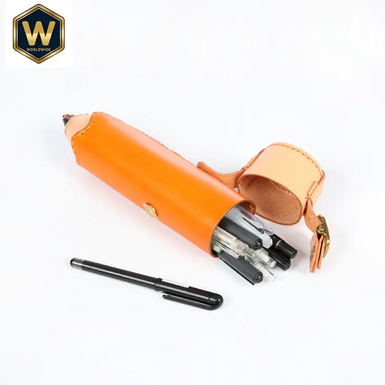 Vintage Genuine Leather Pen Case, Top-Grain Cowhide Pencil Stationery Bag, Crazy Horse Leather Handmade