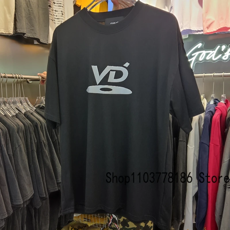 

VUJADE T-shirt Summer Daily Loose Black White Letter Print Round Neck Top Tee High Street Solid Color VD Short Sleeve