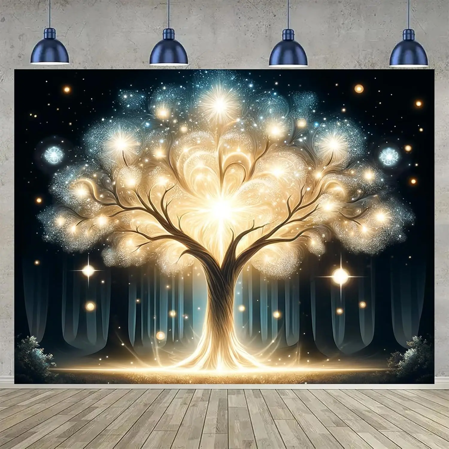 Glowing Spirit Tree UV Black Light Tapestry Art Color Neon Light Background Bedroom Living Room Wall Party Decoration Fantasy