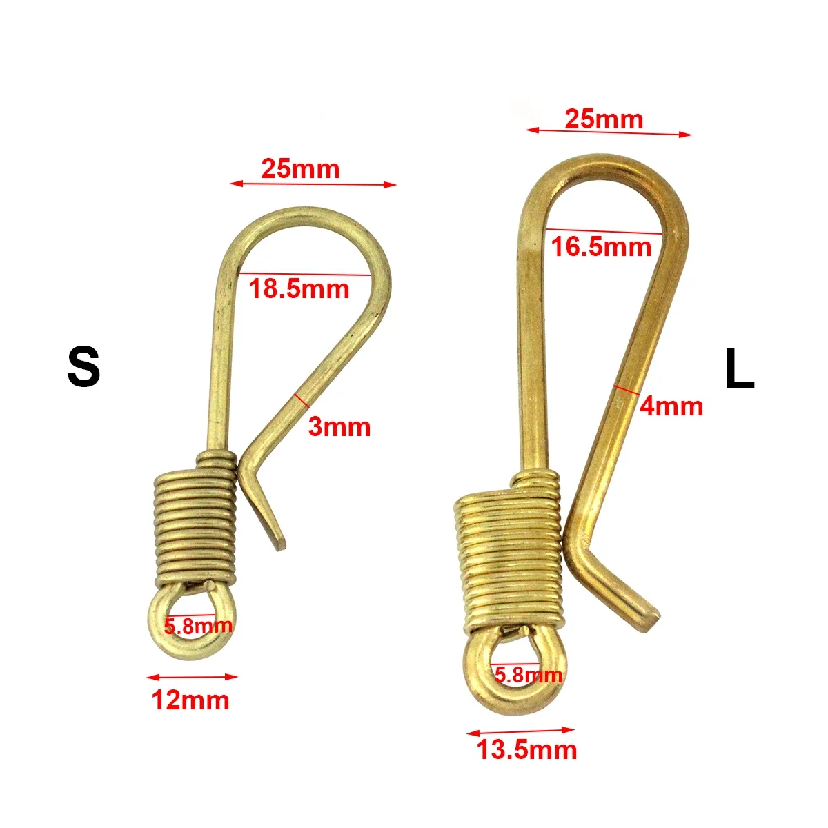 1pcs Solid Brass Cupronickel Retro Wire Winding Keychain Belt U Hook Fish Hook Fob Clip 2 Sizes Available