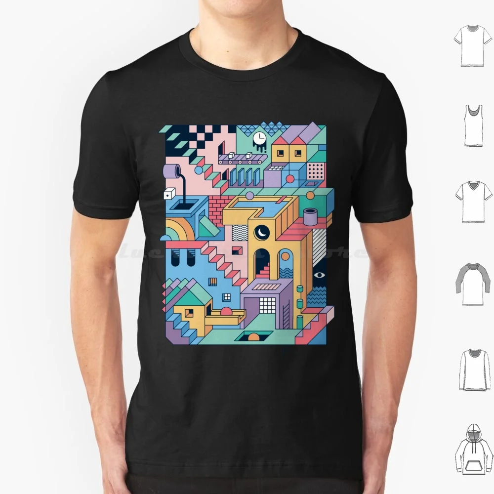 80's Escher T Shirt 6xl Cotton Cool Tee Retro Memphis Pastel Funky Cool Surreal Illusion Trippy Optical Illusion Factory