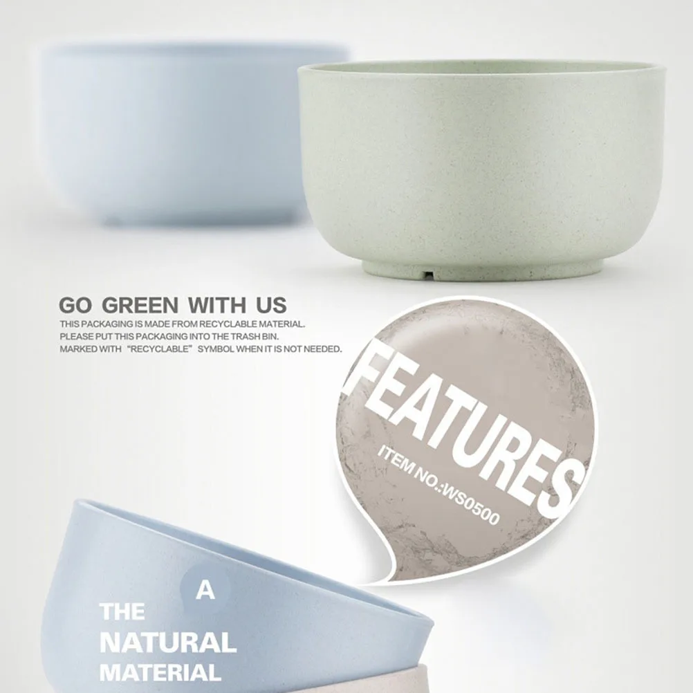 

4Pcs Natural Wheat Straw Tableware Suit Safe Anti Scald Kids Rice Bowls for Festival Wheat Straw Tableware Suit