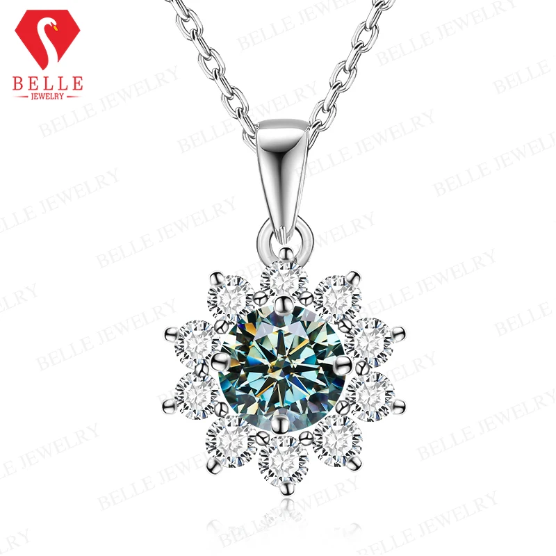 

925 Sterling Sliver Moissanite Pendant Sunflower Necklace 12 Colors Fine Jewelry Necklace Lady Birth Stones Wedding Gift Jewel