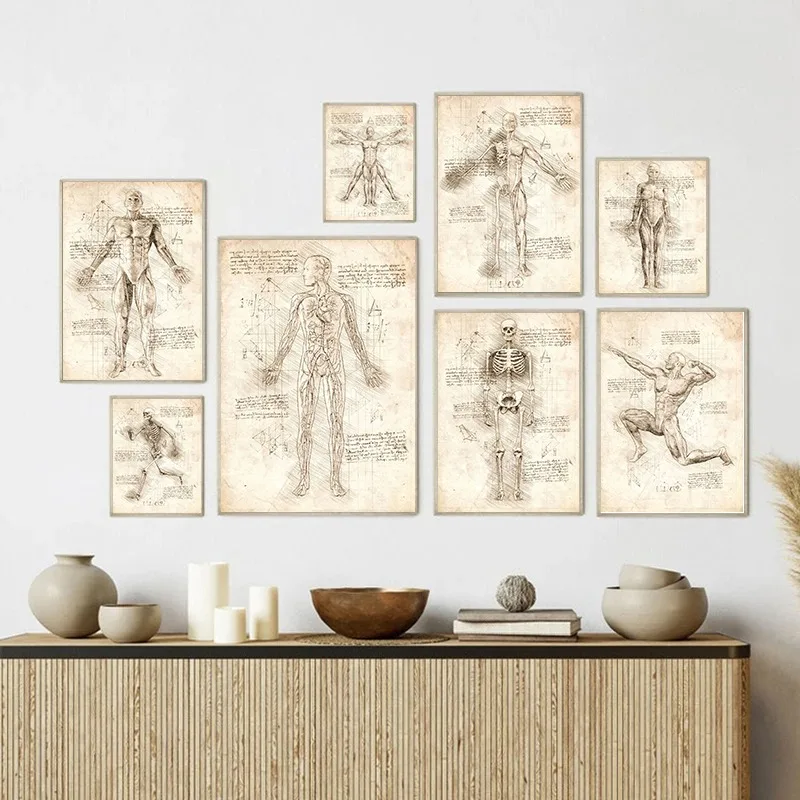 Vintage Human Inside View Anatomy Posters Skeleton Medical Education Prints Canvas Painting Wall Art Pictures Clinic Home Decor