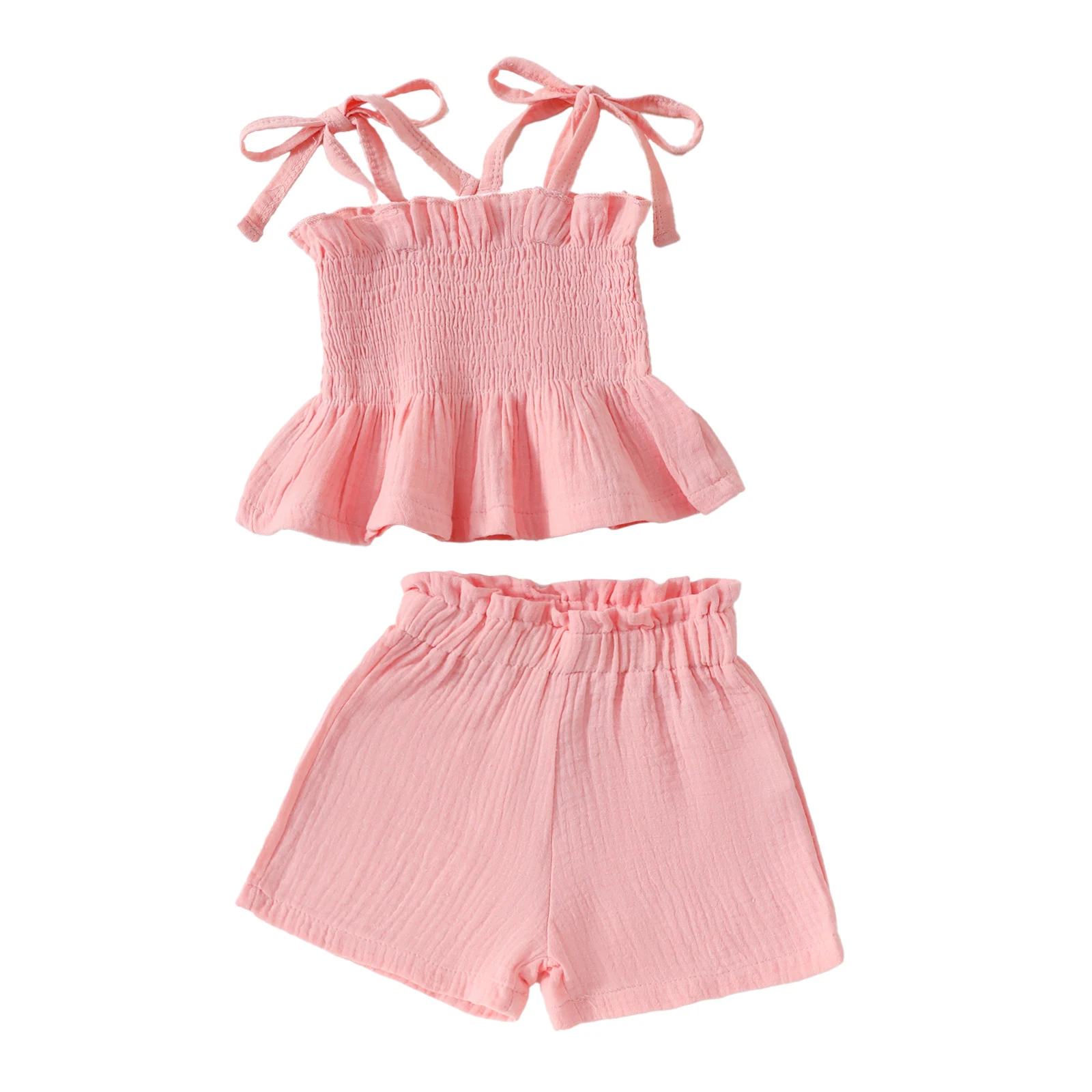 

Kids Baby Girls Cute Summer Clothes Outfits Cotton Sleeveless Smocked Ruffle Cami Top with Shorts Toddler Fashion Casual Sets