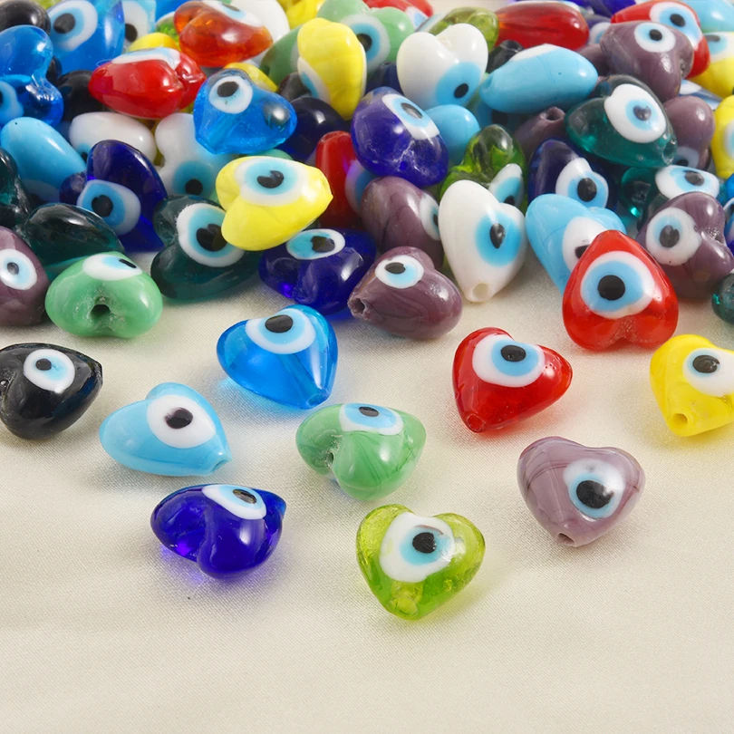 

10/20/30Pcs Colorful Love Heart Shape Design Eyes Round DIY Glass Beads Making Earring Loose Separated Bead Jewelry Accessory