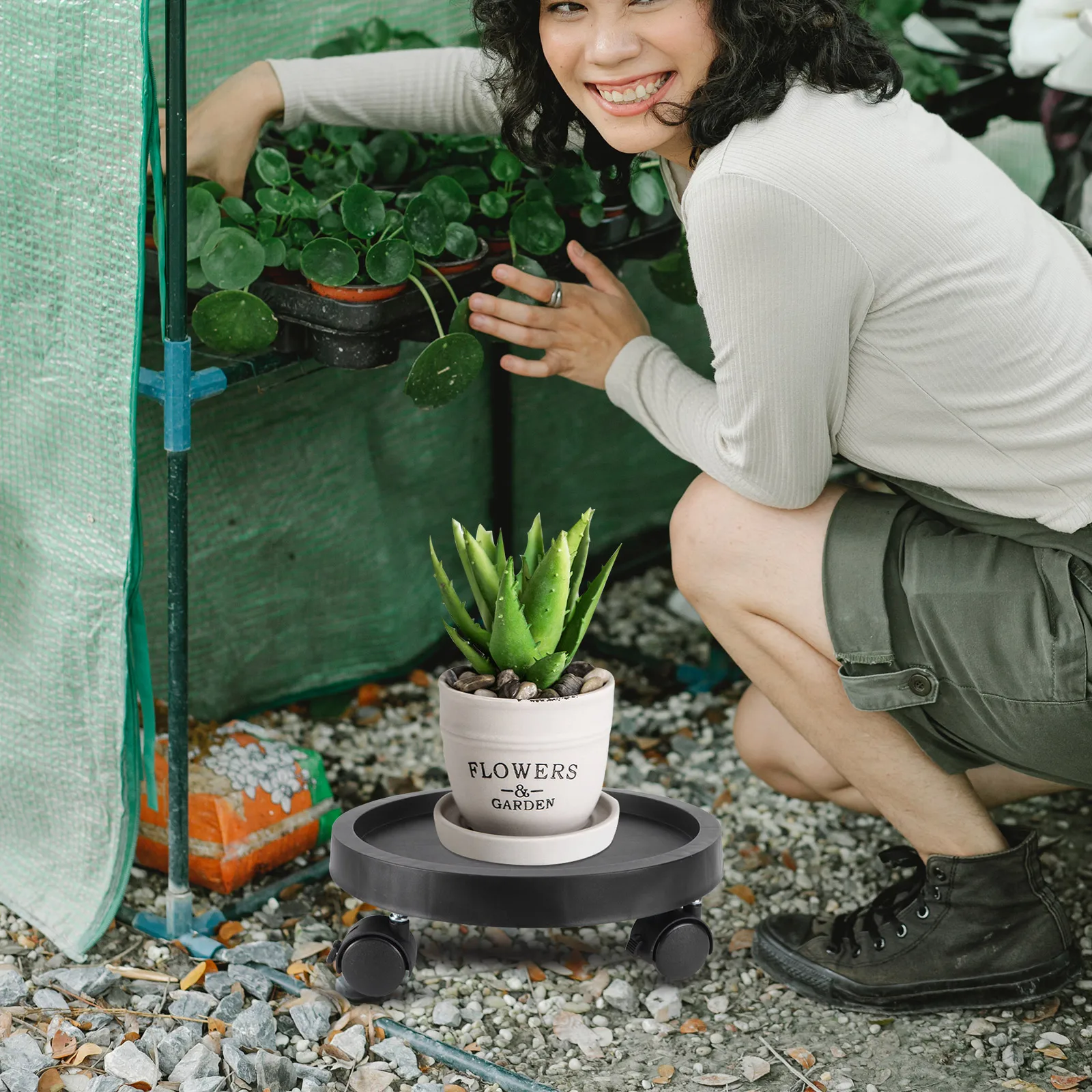 

Potted Stand Rack Durable Plastic Smooth Wheels Stylish Design for Home and Flower Store Use Flowerpot Tray Round Flowerpot Base