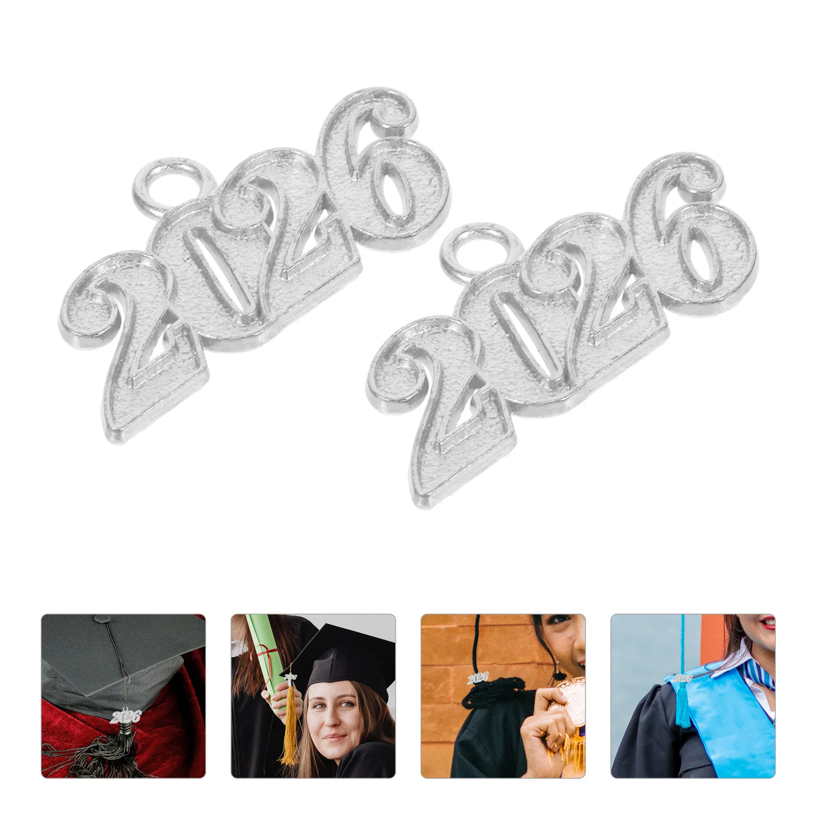 

50 Pcs Number Year Pendant 2025 Charms Graduation Tassel Cap Doctor's Hat Silver Diy
