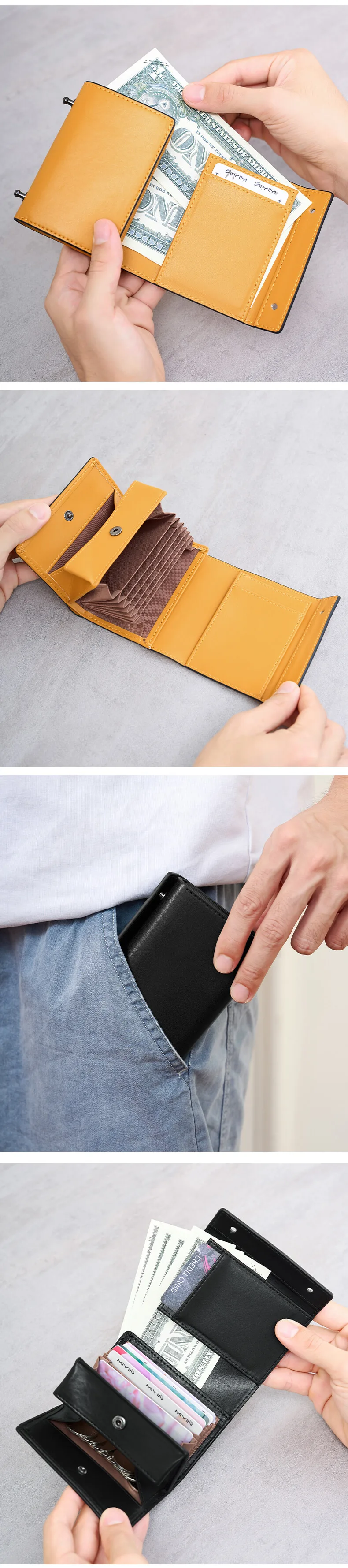 MIYIN Minimalistischer Mikrofaser Dreifach Gefalteter Großer Kreditkartenhalter für Damen / Hochwertige Herren Kurze Geldbörse / Münzbörse Unisex – Detail 4
