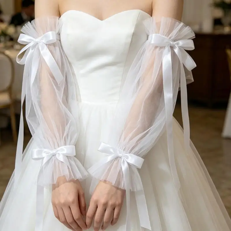 31BB Fingerless Tulle Bridal Gloves for Reception and Wedding Portrait Use