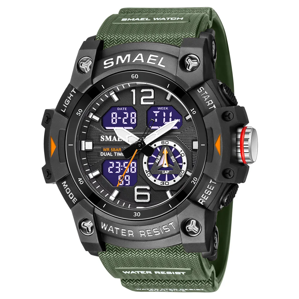 SMAEL 8007 Electronic Watch Sports Outdoors Waterproof Shockproof Chronograph Dual Display Silicone Strap Men Wrist Watches