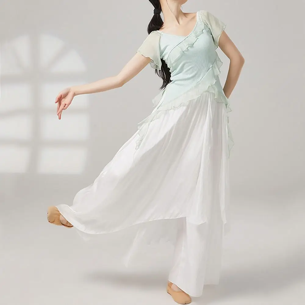 

Fashion Loose Dance Skirt Pant Chiffon Elastic Waist Wide Leg Pants Flowing Casual Classical Dance Trousers Fitness