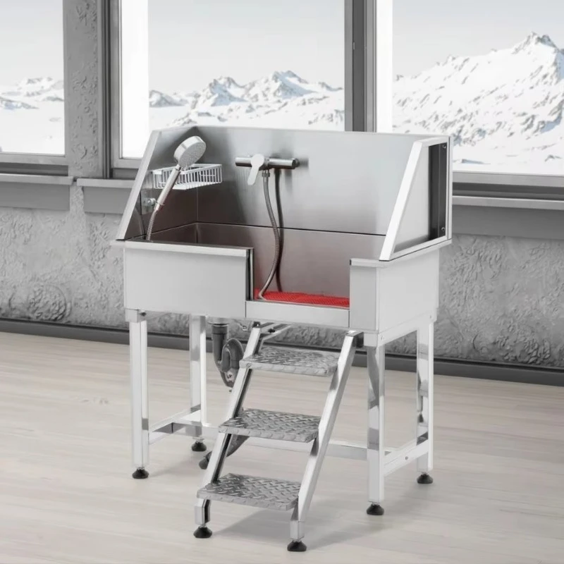 

Экологичная 38-дюймовая антикоррозийная ванна для мытья собак из нержавеющей стали для использования в помещении и на улице, для мобильного груминга