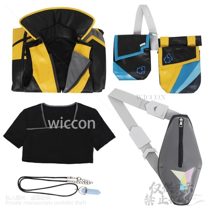 أنيمي لعبة VALORANT تأثيري Waylay زي أصفر أسود الخليط بذلة موحدة الباروكات الدعائم مجموعة أحذية Y2K فاسق الفتيات مخصصة