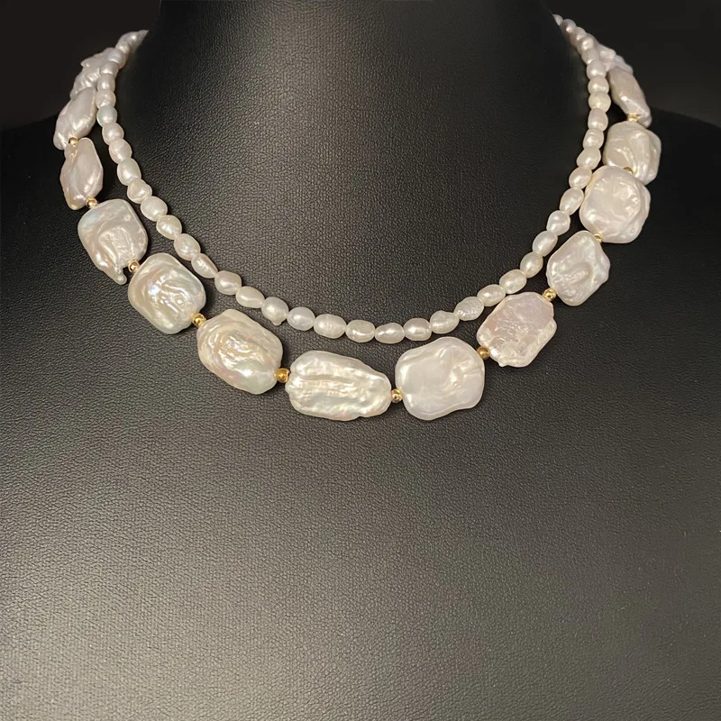 

Natural freshwater pearl baroque niche design double-layer necklace sweater chain ins trendy simple and versatile