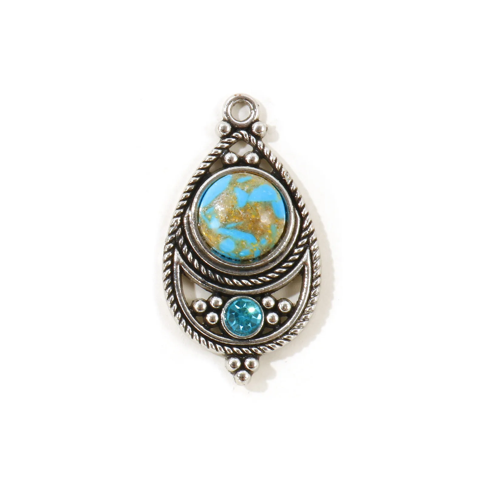 5 Stück Bohemia Anhänger Mehrfarbige Tropfen-Strass Zinklegierung Charms für Frauen DIY Halskette Ohrringe Schmuckzubehör 3,4cm x 1,8cm – Detail 3