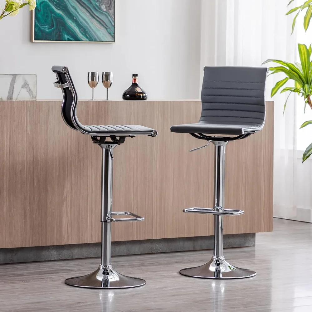

Metal Bar Stools Chairs Set of 4 Height Adjustable Barstools Modern Grey PU Leather Armless Counter Stool with Chrome Base