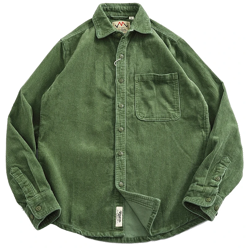 

Thiened Heavyweight High Pit Corduroy Long Sve Men's irt Retro Workwear Jaet Pure Cotton Autumn Wear Resistant Stripes
